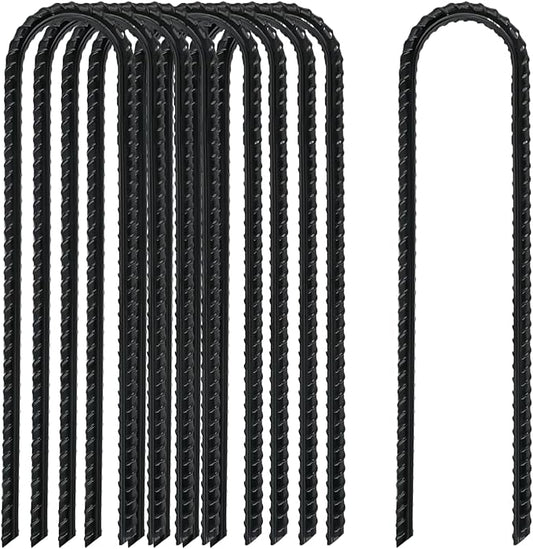 8 Inch Rebar Stakes Heavy Duty, 10 Pack Garden Stake U-Hook, Electrostatic Rust Proof Metal Stakes for Tent, Landscape,Outdoor Decorations, Fabric Ground Cover, Tube Fixing