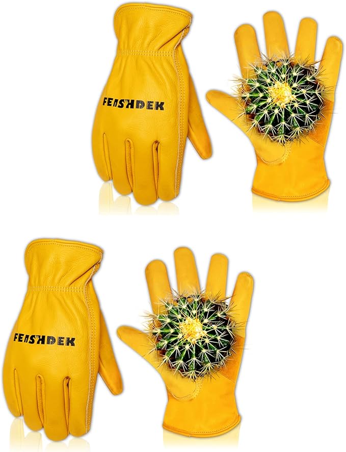 Leather Work Gloves, Puncture Proof Garden Gloves for Women, Heavy Duty Safety Working Gloves for Men
