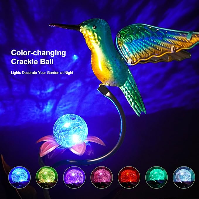 HONGLAND Solar Lights Outdoor for Garden Decor - 46 Inch Hummingbird Solar Lights for Outside, Solar Hummingbird Decorative Garden Stakes for Lawn Patio Yard Porch