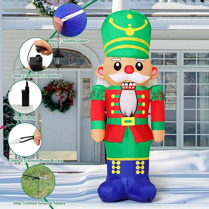 COMIN 6.5FT Christmas Inflatable Nutcracker Soldier Blow-Up Yard Decoration with LED Lights Xmas Holiday Décor for Outdoor Lawn Garden