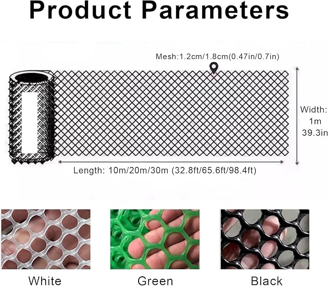 Plastic Chicken Wire Mesh Fencing 39.3″ x 32.8′ Roll Pet Garden Safety Fencing Netting Durable Heavy Duty Snow Fence for Poultry Floral Bird Patio Barrier, Easy to(Size:1x10M - Mesh 1.8cm,Color:Black)