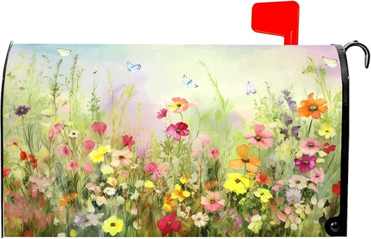 Spring Magnetic Mailbox Covers Flower Mailbox Covers Magnetic Standard Size 18" X 21" Butterfly Floral Wraps Post Letter Box Cover Decor for Outside Garden Yard Farmhouse Home