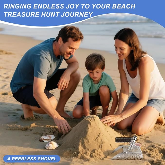 Sand Scoop for Metal Detecting,Heavy Duty Sand Sifter Scoop with Long Handle,Metal Detector Accessories, Beach Sand Shovel,Stainless Steel Sand Scoop for Underwater Treasure Hunting