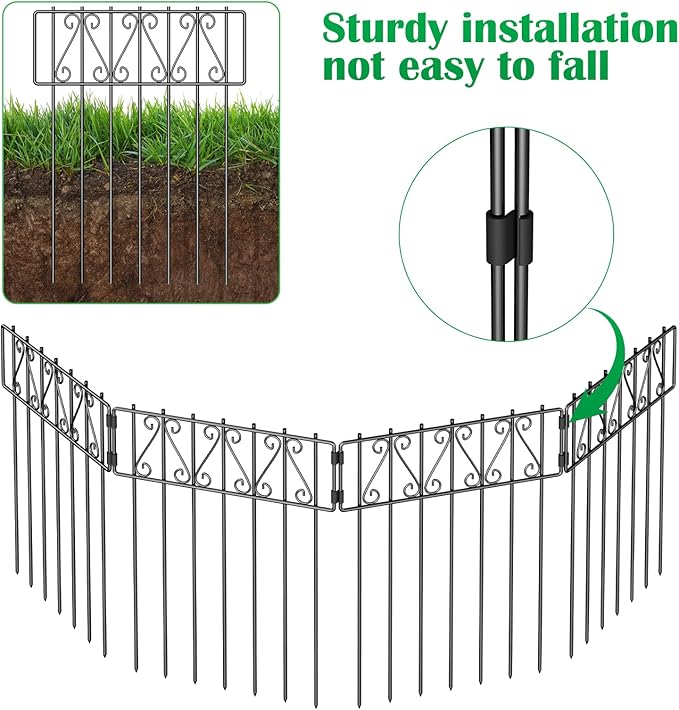NANANARDOSO 25 Pack Animal Barrier Fence, 17 Inch(H) X 10 Ft(L) No Dig Barrier Dog Fence, Rustproof Metal Wire Panel Border Fence, Dog Rabbits Ground Stakes Bottom Fence for Outdoor, Yard.
