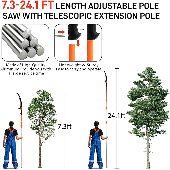 Outvita 7-24FT Telescoping Pruning Pole for Tree Trimming, Manual Pole Saws for Tree Trimmer with Telescopic Extension Pole