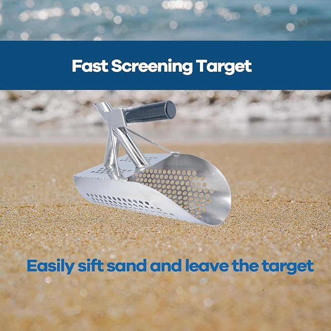 Sand Scoop for Metal Detecting, Heavy Duty Detector Scoop, Long Handle Stainless Steel Detecting Tool,Metal Shovel