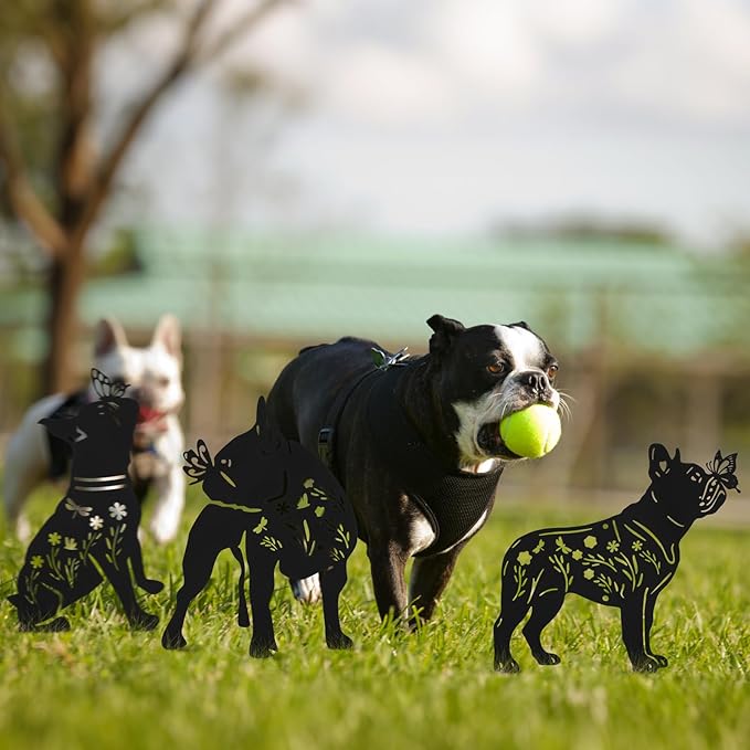3 Pcs Metal Dog Garden Decor for Outside 12" Puppy Garden Stake Black Silhouette Statues Outdoor Decoration for Animal Lovers Gifts Women Men Patio Lawn Lawn Yard Art(Bulldog)