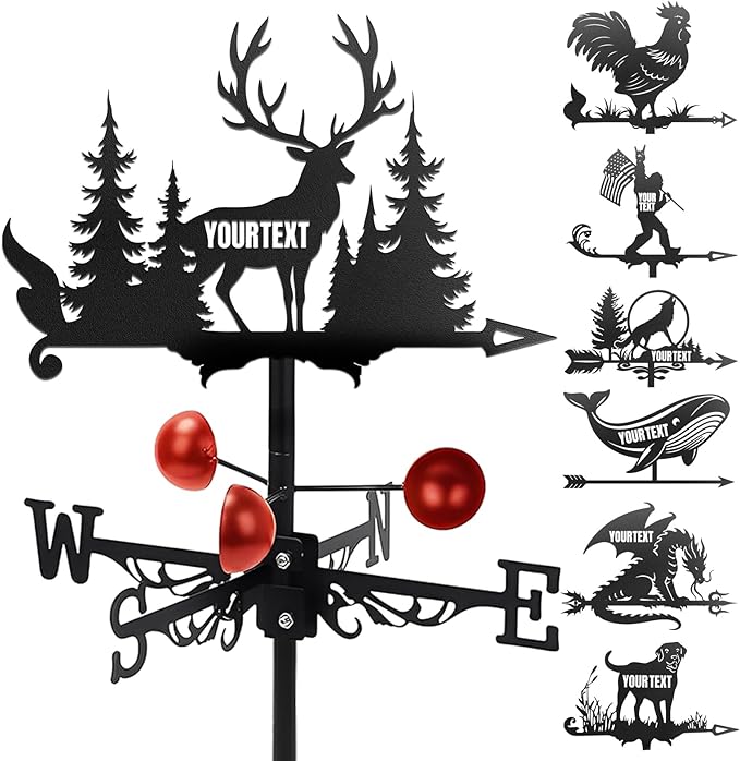 Custom Metal Weathervane Personalized Steel Wind Indicator with Name Outdoor Decor for Roof Garden Barn Patio-Deer