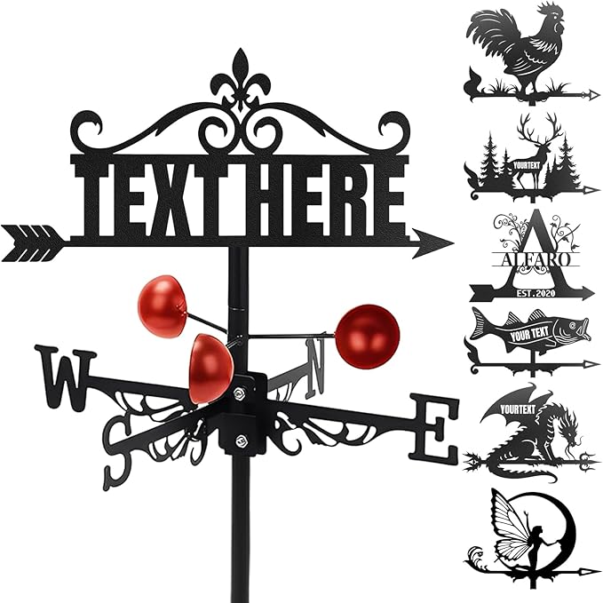 Custom Metal Weathervane Personalized Steel Wind Indicator with Name Outdoor Decor for Roof Garden Barn Patio