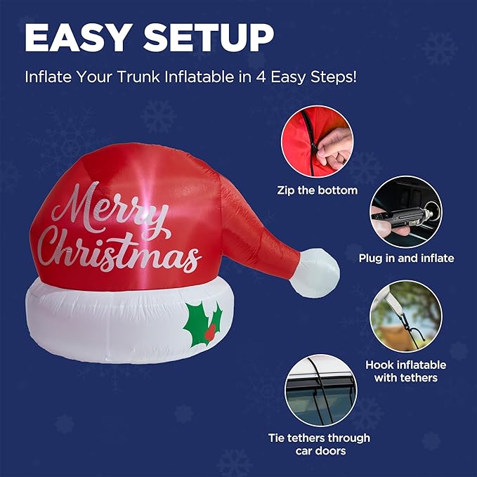 6 FT Inflatable Outdoor Decoration, Santa Hat Christmas Blow Up with LED Lights for Car Roof Xmas Decor