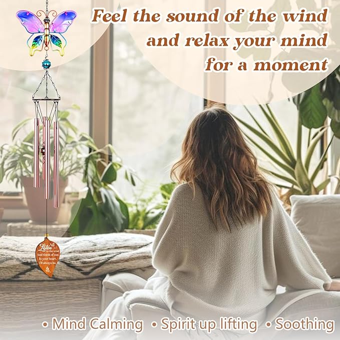 Butterfly Memorial Wind Chimes,Sympathy Gifts for Loss of Loved One,Sympathy Wind Chimes for Loss of Mother Father Husband Son Daughter,Bereavement Gift Ideas