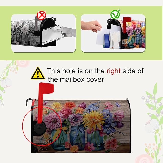 Fall Mailbox Cover Magnetic Butterfly Daisy Jars Rustic Mailbox Wraps Autumn Floral Colorful Flowers Mail Box Covers Decals Letter Post Box Outdoor Decorations Standard 21" Lx 18" W