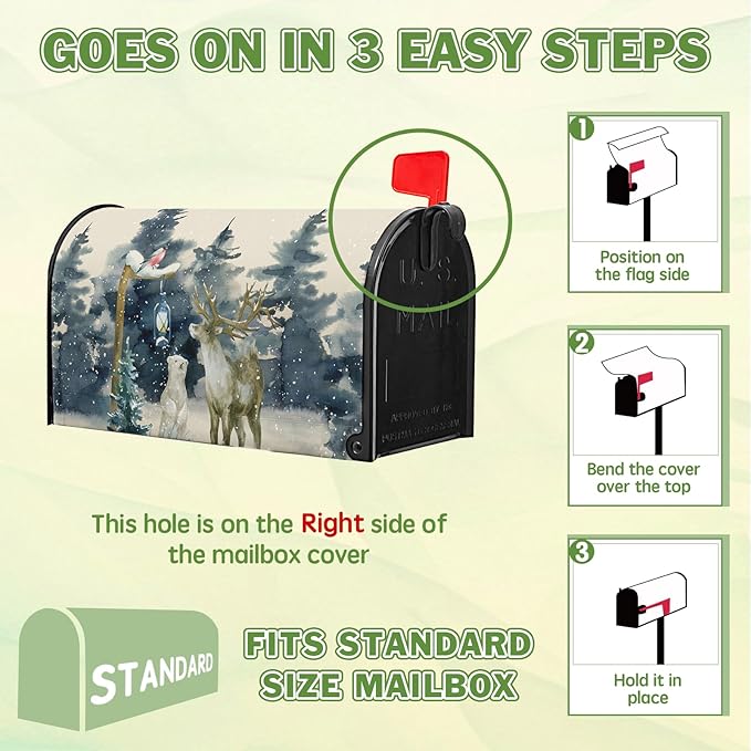 Winter Deer Mail Box Cover Bear Bird Mailbox Covers Magnetic Standard Size 21x18 inch Green Tree Mailbox Wraps Home Decor Outdoor Yard Decoration for Garden