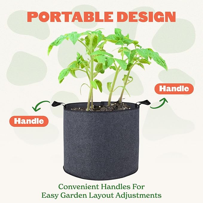 Epic Gardening 5 Pack 25 Gallon Grow Bags with Handles (Lined) - Heavy Duty Fabric Pots for Vegetables, Herbs & Flowers - Breathable Cloth Planters for Indoor & Outdoor Gardening, Moisture Retaining