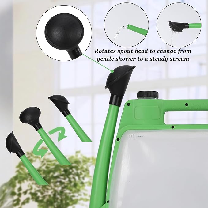 Foldable Transparent Plastic Watering Can 1.6Gal with Spray and Pour Nozzle for Indoor Outdoor Plants,Green