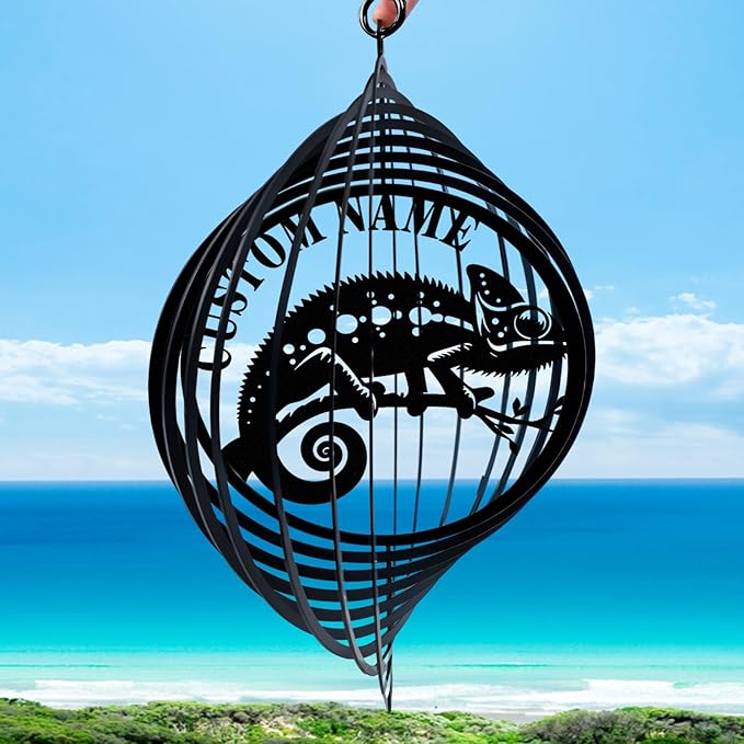 Personalized Wind Spinners Outdoor Chameleon, Custom Name Garden Wind Spinners, Hanging Outdoor Decor, Yard Art, Metal Hanging Wind Spinner for Indoor Lawn Patio Porch, Customized Gifts Color07