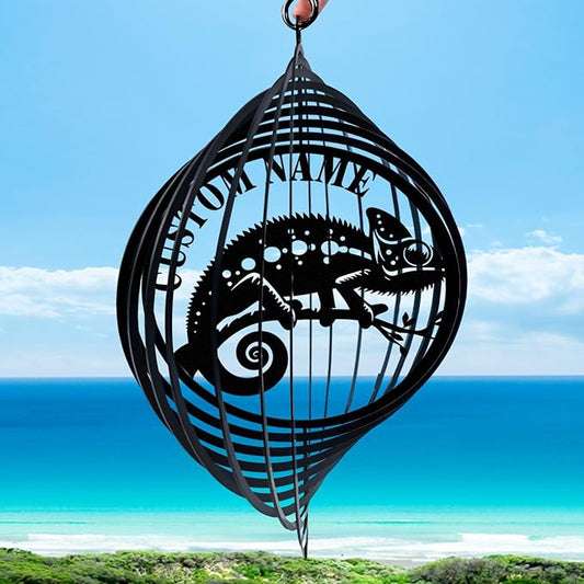 Personalized Wind Spinners Outdoor Chameleon, Custom Name Garden Wind Spinners, Hanging Outdoor Decor, Yard Art, Metal Hanging Wind Spinner for Indoor Lawn Patio Porch, Customized Gifts Color07