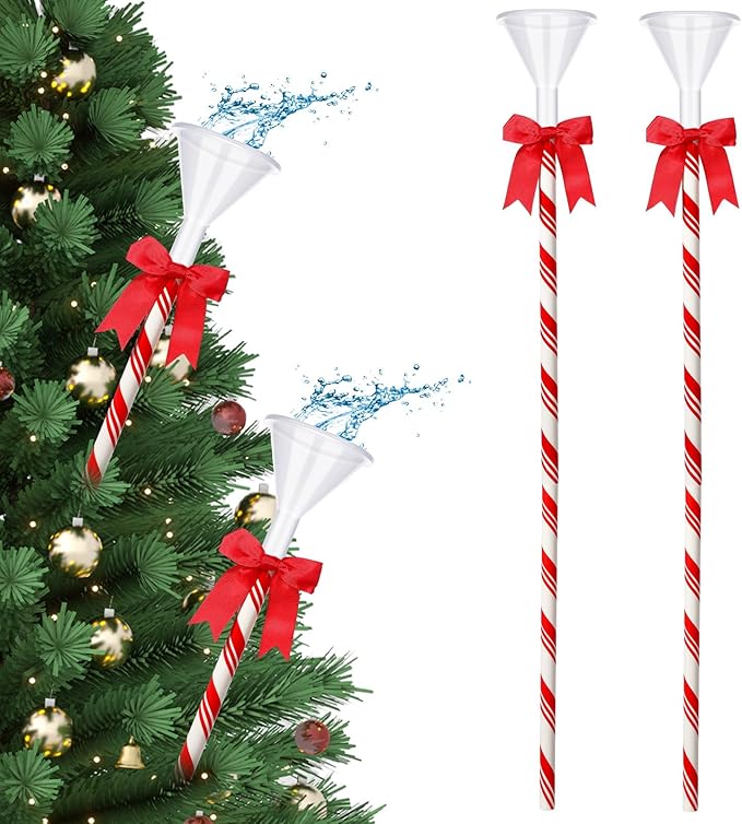 4 Pcs 40 Inch Plastic Christmas Tree Watering Funnel Red and White Striped Christmas Tree Watering System Longer Spout Xmas Device for Indoor and Outdoor Plants