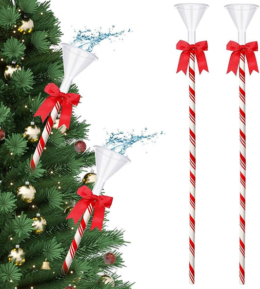 4 Pcs 40 Inch Plastic Christmas Tree Watering Funnel Red and White Striped Christmas Tree Watering System Longer Spout Xmas Device for Indoor and Outdoor Plants