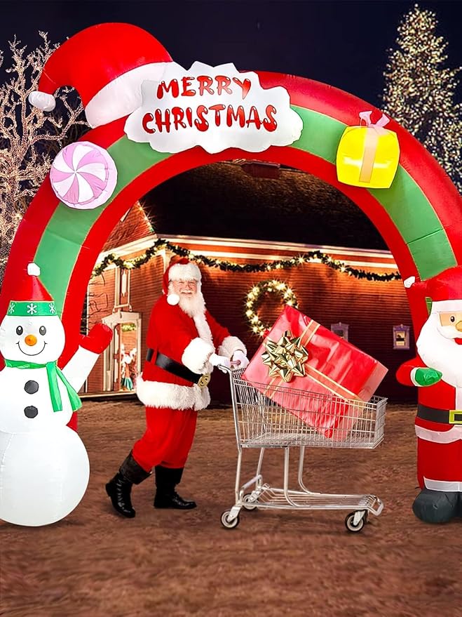 EBANKU 10 FT Christmas Inflatable Santa Claus Snowman Rainbow Archway Decorations with Build-in LEDs, Holiday Inflatables Decorations for Party Indoor, Outdoor, Lawn, Garden Decor