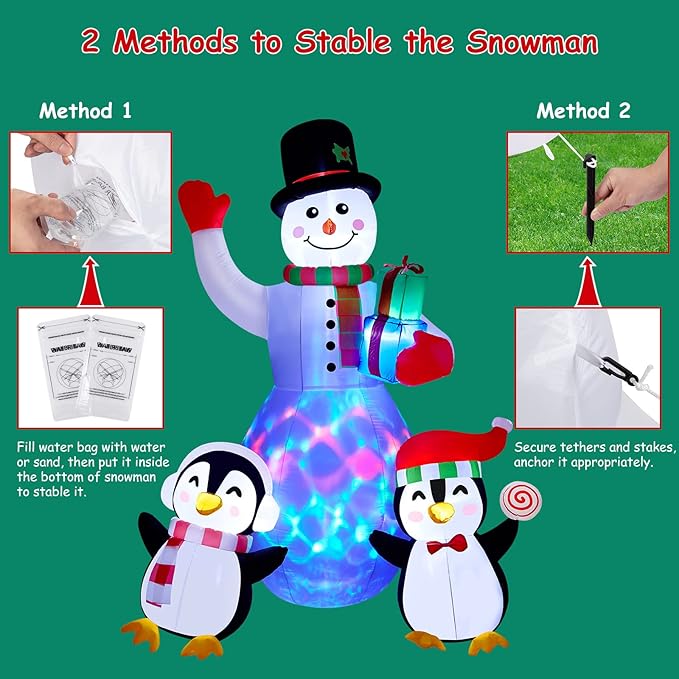 8ft Christmas Inflatables Outdoor Christmas Decorations, Inflatable Snowman Penguin Blow Up Yard Decorations with Rotating LED Lights for Yard Garden Lawn Xmas Holiday Decor