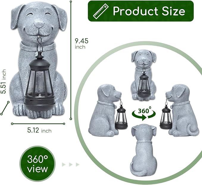 Dog Solar Garden Outdoor Statues, Resin Dog Figurine Decorations with Solar Lights Lantern for Patio, Balcony, Home, Yard Art, Lawn Ornaments, Porch, Garden Gifts for Grandma Mom Women