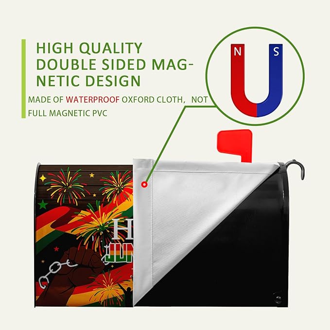 Happy Juneteenth Magnetic Mailbox Cover African Fist in Black Mailbox Wraps June 19 1865 Post Letter Box Cover for Farmhouse Outdoor Garden Yard Home Decor Standard Size 21 X 18 Inch