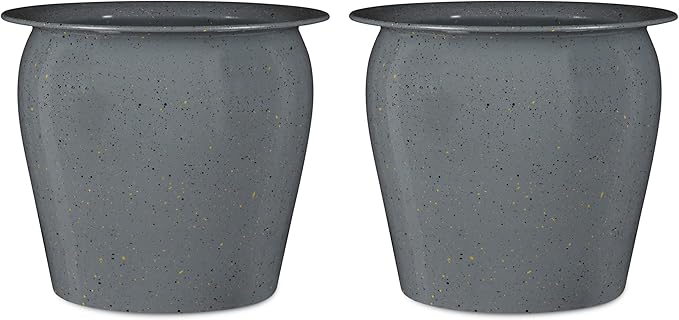 BIRDROCK HOME 7.75" Grey Urn Planter - 2 Pack - Indoor or Outdoor Plant Flower - Patio Porch Garden Pots - Rust and Weather Resistant