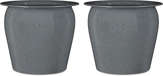 BIRDROCK HOME 7.75" Grey Urn Planter - 2 Pack - Indoor or Outdoor Plant Flower - Patio Porch Garden Pots - Rust and Weather Resistant