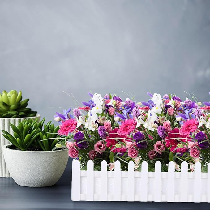 DOITOOL Wooden Picket Fence Planter Box with Foam Inserts, Wood Window Box DIY Plant Basket Container Decorative Garden Planter for Artificial Flower Plants Garden Decor, White - 19.7 x 4.4 x 3.6 in
