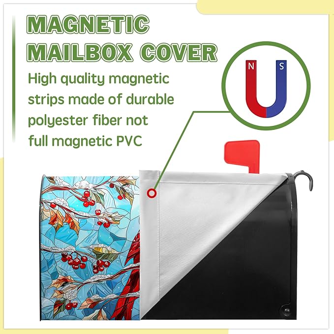 Cardinal Bird Magnet Mailbox Covers Winter Mailbox Cover Magnetic Standard Size 21x18 inch Holly Berry Postbox Covers for Outdoor Garden Decor