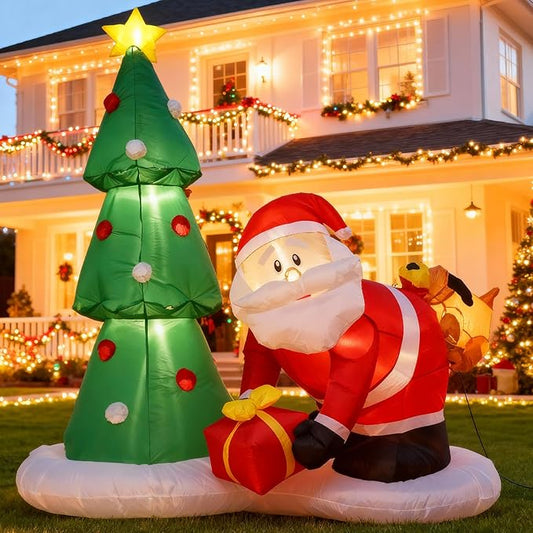 6ft Christmas Inflatables Tree, Blow Up Christmas Tree with Santa Claus, Dog, Boxes for Indoor Outdoor Yard Garden Christmas Decoration (Christmas Tree & Santa Claus,)