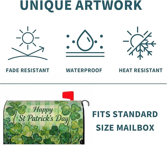 St. Patrick's Day Plaid Mailbox Covers Magnetic Standard Size Saint Patricks Holiday Theme Shamrock Lucky Clover Spring Outdoor Decorative Letter Box Cases for Home Garden Outside Decor, 21x18 Inch