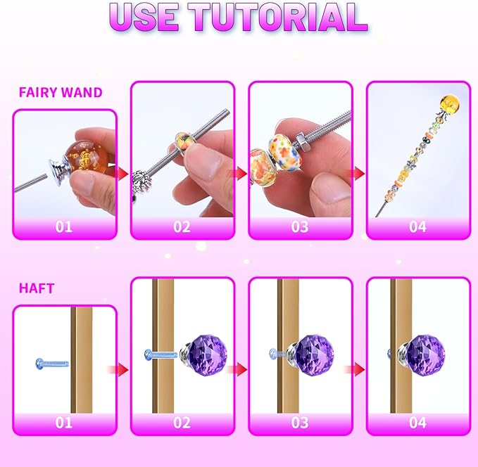 AIPRIDY 252 Pcs DIY Fairy Wand Garden Stakes Kit,Multiple Color Scheme European Beads Crystal Diamond Tops and 12 or 10 Inch Threaded Rods,Stainless Steel Stakes with Diamond Toppe(Fairy Tale)
