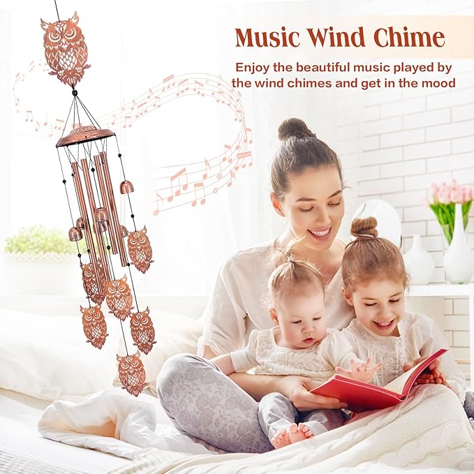 Owl Wind Chimes Outdoor Owl Gifts for Women/Men/Mom/Wife/Grandma Birthday Gifts Memorial Gift Metal WindChimes for Outside/Indoors, Lawn, Patio, Home, Porch, Yard Decor, Garden Decorations