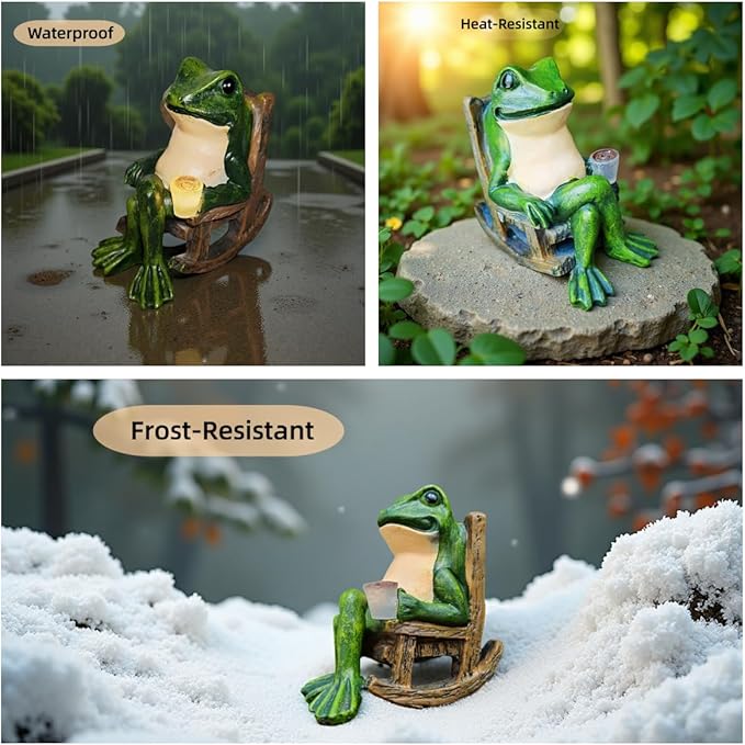 Miniature Frog Garden Statue Outdoor Decorations Figurine Light Fairy Garden Accessories Solar Frog Decor Art for Yard, Lawn,Balcony, Unique