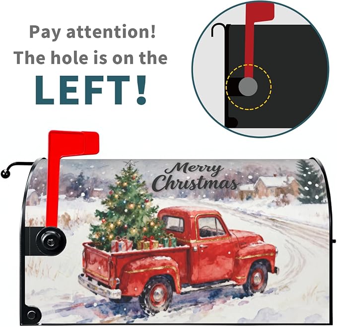 Merry Christmas Large Mailbox Covers Magnetic Oversized Red Truck Xmas Tree Rustic Snow Scene Holiday Outdoor Decorative Farmhouse Letter Box Cases for Home Garden Outside Decor, 25.5x21 Inch