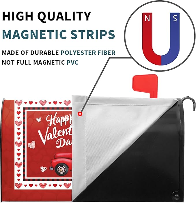 Valentine's Day Magnetic Mailbox Cover Red Heart Mailbox Cover Magnetic Standard Size 21 X 25.5 Inch Red Truck Mailbox Post Cover Mailbox Wraps Mailbox Decor for Home Garden Outdoor Yard