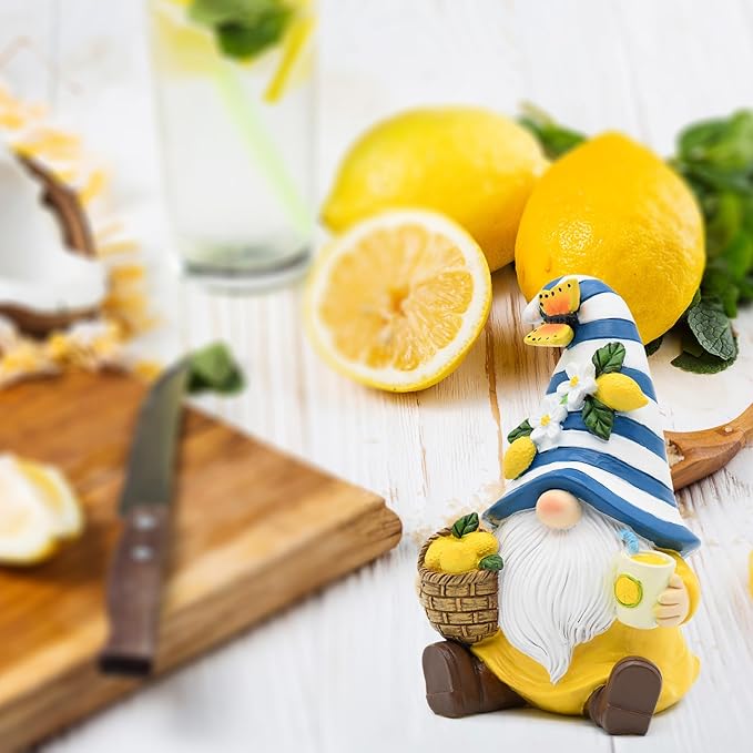 Christmas Lemon Decor Gnome, Mediterranean Decor Resin Figurines, Lemon Party Decoration for Garden Kitchen Tiered Tray, Gnome Lover