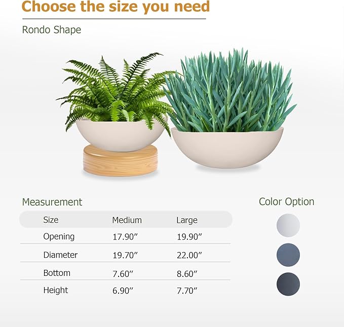 6.9"H x 19.7"D Round Bowl Fiberstone Planter for Succulent and Lotus - Christmas Tree Planter, Weather Resistant for Indoor & Outdoor Use, 2 Extra Coco Mats (Kilim Beige, 17.9" Pot Opening)