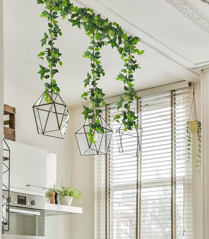 RECUTMS Artificial Vines Ivy Garland 6 Strands Fake Vine with Silk Green Leaves Hanging Plants Greenery Artificial Garland for Home Wall Bedroom Party Wedding Arch Apartment Room Decor
