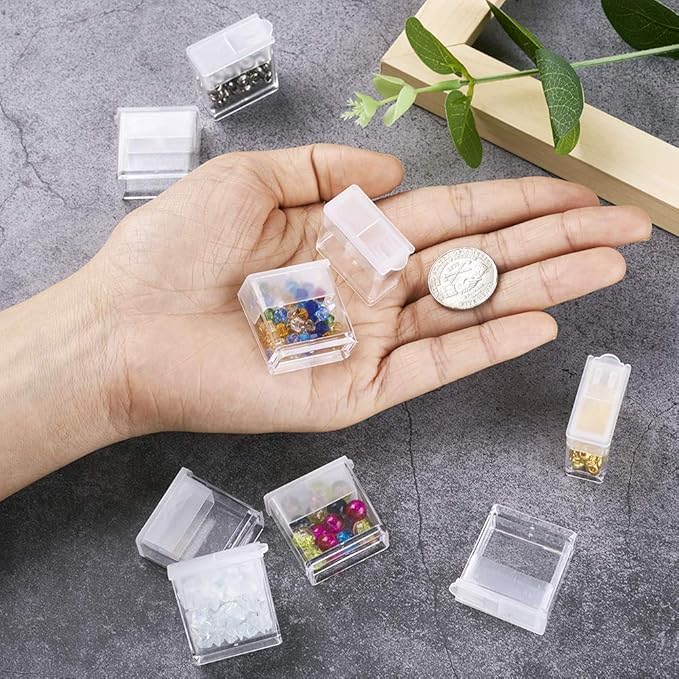 FASHEWELRY 20Pcs 1x1” Plastic Flip Top Seed Bead Small Storage Containers Diamond Painting Box Rectangle Transparent Box Organizers for 5D Embroidery Diamond drill, Nail art & Glitter