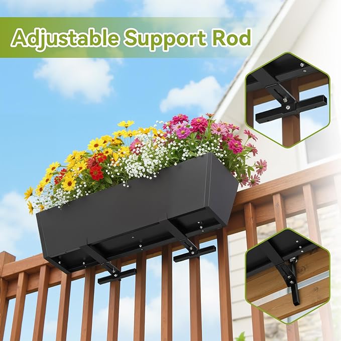 Railing Planter Box - Heavy Duty Window Boxes, 36” Deck Railing Planter Boxes with Adjustable Bracket, Deck Planters for Railing Outdoor Fence (1 Pack)