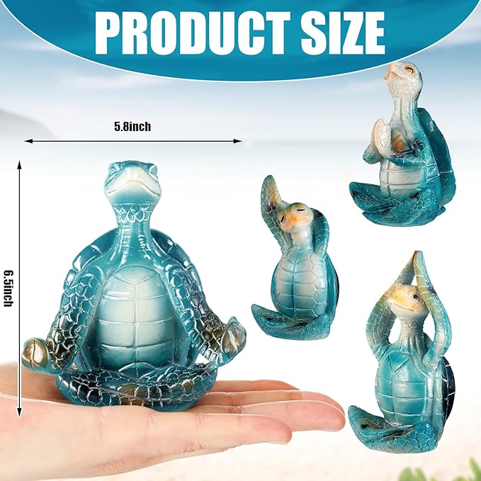 4 Pcs Sea Turtle Meditation Yoga Decor Zen Sea Turtles Garden Statue Figurines Coastal Ocean Beach Bathroom Decor Turtle Gifts for Women Yogis Home Office Decorations(Classic)