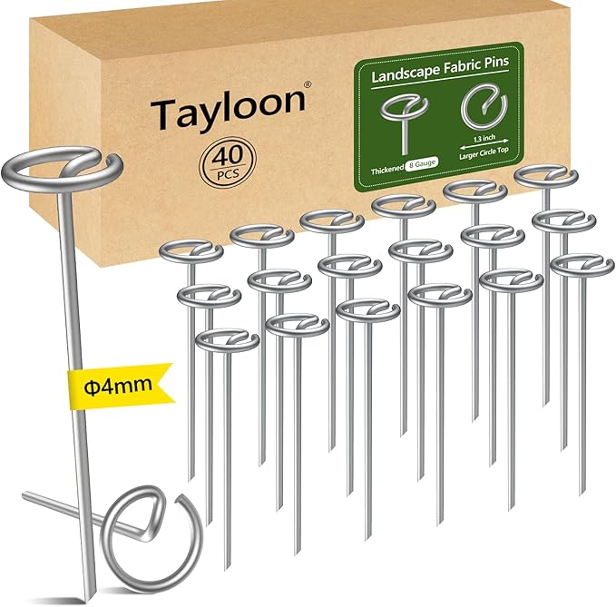 40 Pcs Landscape Fabric Pin Stakes, Thickened 8 Gauge Circle Top Garden Stakes, Galvanized Weed Barrier Stakes for Plant Support, More Holding Power Than U-Shaped Ground Nail, Not Easy to Bend
