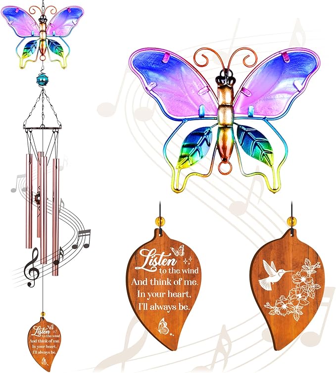 Butterfly Memorial Wind Chimes,Sympathy Gifts for Loss of Loved One,Sympathy Wind Chimes for Loss of Mother Father Husband Son Daughter,Bereavement Gift Ideas