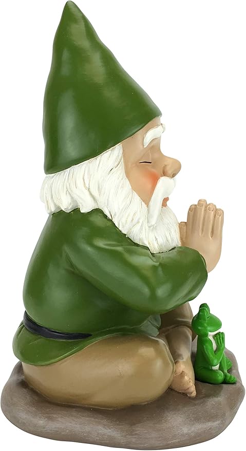 GlitZGlam Zen Gnome and Zen Frog - Namaste– Tranquility and Peacefulness for Your Fairy Garden and Garden Gnomes A Large 9¼ Inches Tall Miniature Gnome Figurine