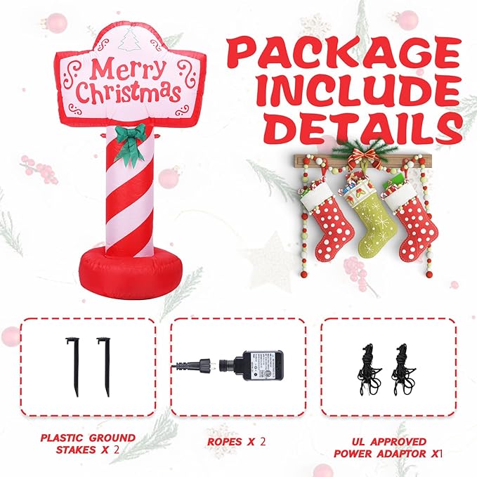 4 FT Tall Christmas Inflatable - Blow Up Yard Decoration With LED Lights, Merry Christmas Sign, Outdoor Holiday Lawn Party Decor