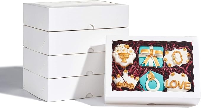 24PCS 10 x 7 x 2.5 inches Elegant White Cookie Boxes, Strawberry Boxes with Clear Window,Paper Gift Box