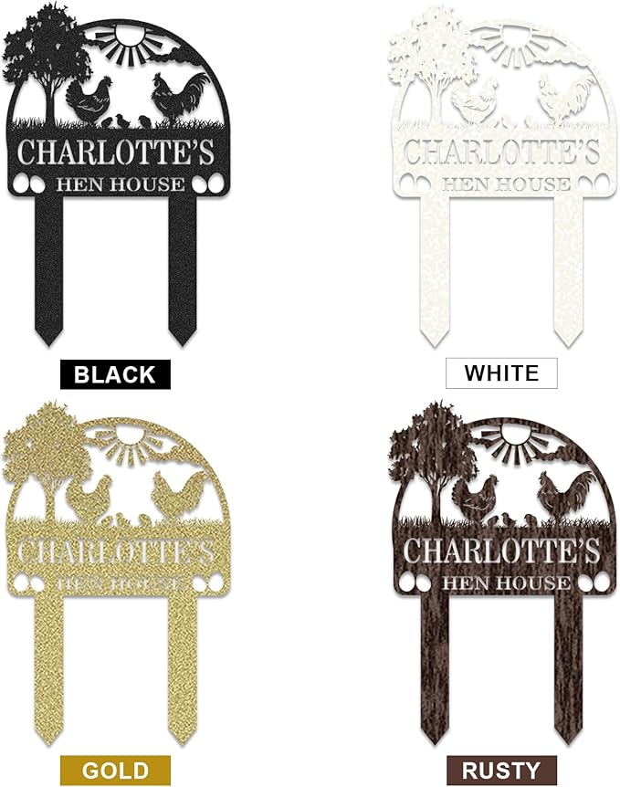 Personalized Metal Chicken Coop Sign, Custom Name Chicken Coop Signs for Outside, Decorative Garden Stakes, Metal Yard Art, Backyard Farmhouse Decor, Chicken Gifts for Women Man Color01